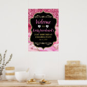 Roze Agate Geode Plakken en Gouden Glitter Verjaar Poster (Keuken)