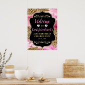 Roze Agate Geode Slices en Gold Glitter Birthday Poster (Keuken)