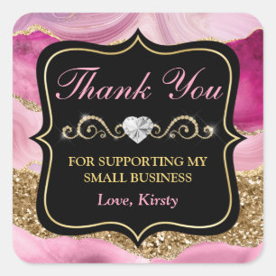 Roze Agate Geode Slicks & Gold Small Business Vierkante Sticker