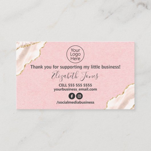 Roze Agate Glam Hartelijk dank voor uw aankoop Visitekaartje (Achterkant)