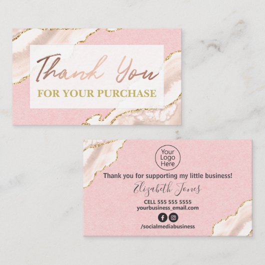 Roze Agate Glam Hartelijk dank voor uw aankoop Visitekaartje (Voorkant / Achterkant)
