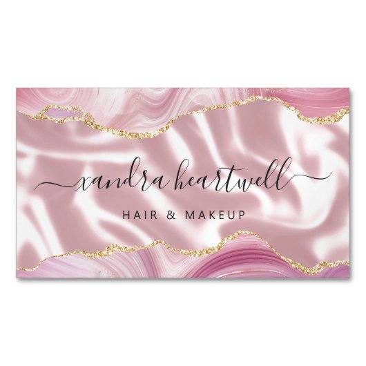 Roze Agate Gold Glitter Luxury Magnetisch Visitekaartje (Voorkant)