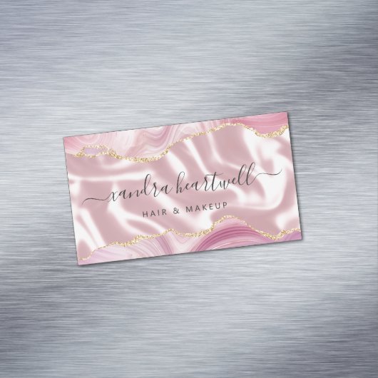 Roze Agate Gold Glitter Luxury Magnetisch Visitekaartje (Voorbeeld)