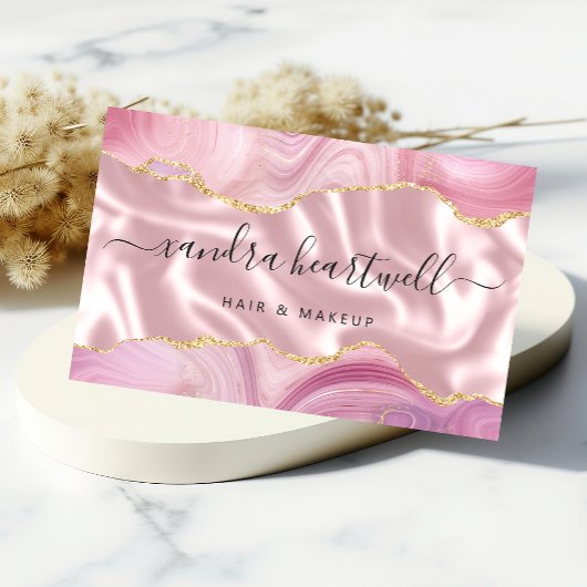 Roze Agate Goud Glitter Luxe Visitekaartje
