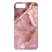 Roze Agate Gouden Glitter Monogram Case-Mate iPhone Case (Achterkant)