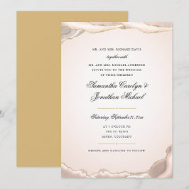 Roze Agate Gouden Glitter Script Bruiloft Kaart