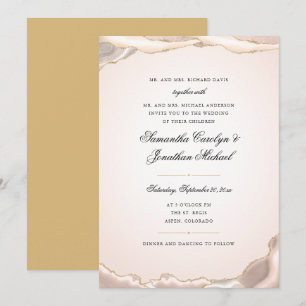 Roze Agate Gouden Glitter Script Bruiloft Kaart