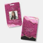 Roze Agate Marmer Zakelijk Logo Bedrijfs-ID Badge (Voor- en achterkant)