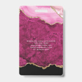 Roze Agate Marmer Zakelijk Logo Bedrijfs-ID Badge (Achterkant)