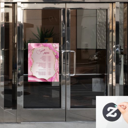 Roze Agate Nep Folie Diensten Menu Raamsticker (Kantoordeur)