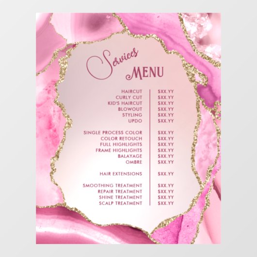 Roze Agate Nep Folie Diensten Menu Raamsticker (Vel)