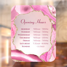 Roze Agate Nep Folie Openingstijden Ruitstickers