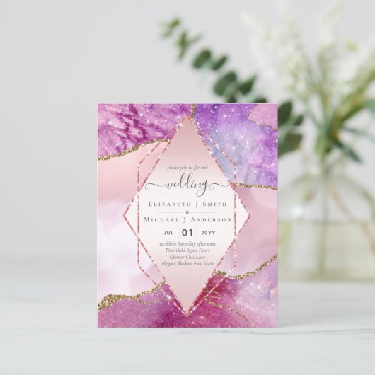 Roze AGATESparkles Wedding Invitations BUDGET (Staand voorkant)