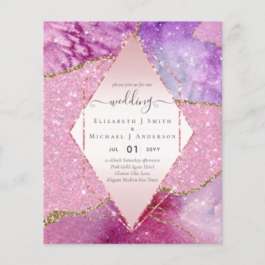 Roze AGATESparkles Wedding Invitations BUDGET Flyer (Voorkant)