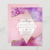 Roze AGATESpulbruiloft Uitnodigingen BUDGET (Voorkant / Achterkant)