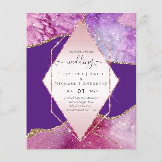 Roze AGATESpulbruiloft Uitnodigingen BUDGET Flyer (Voorkant)