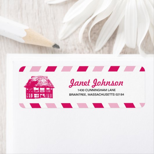 Roze Airmail Beach Hut RETOUR ADRES Mailing Etiket (Insitu)