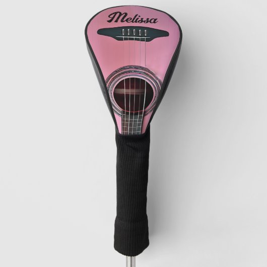Roze akoestische gitaar gitarist instrumentnaam golfheadcover (Voorkant)