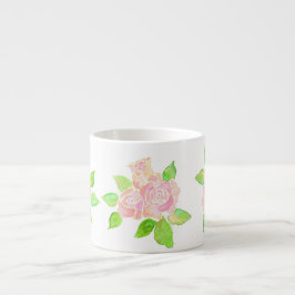  Roze Albertine Rozen in Waterverf Espresso Kop