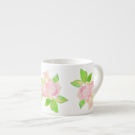 Roze Albertine Rozen in Waterverf Espresso Kop