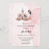 Roze Alcohol Bloemen Kerk Huwelijksfeest Kaart (Voorkant / Achterkant)