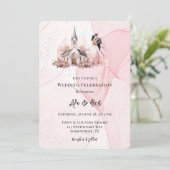 Roze Alcohol Bloemen Kerk Huwelijksfeest Kaart (Staand voorkant)