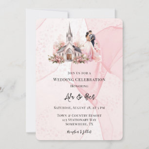 Roze Alcohol Bloemen Kerk Huwelijksfeest Kaart