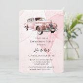 Roze Alcohol Bloemen Vintage Car Engagement Party Kaart (Staand voorkant)