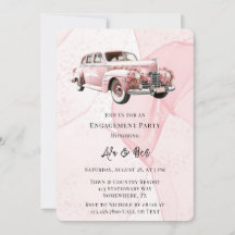 Roze Alcohol Bloemen Vintage Car Engagement Party