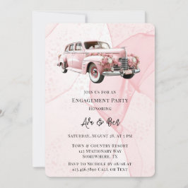 Roze Alcohol Bloemen Vintage Car Engagement Party Kaart