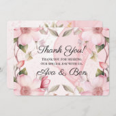 Roze Alcohol Inkt Bloemen Trouwen Dank u kaart (Voorkant / Achterkant)