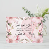Roze Alcohol Inkt Bloemen Trouwen Dank u kaart (Staand voorkant)