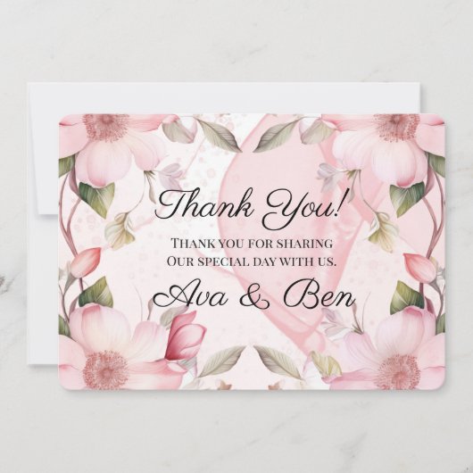 Roze Alcohol Inkt Bloemen Trouwen Dank u kaart (Voorkant)