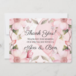 Roze Alcohol Inkt Bloemen Trouwen Dank u kaart