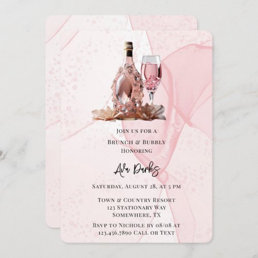 Roze Alcohol Inkt Diamond Champagne Brunch & Bubbl Kaart (Voorkant / Achterkant)
