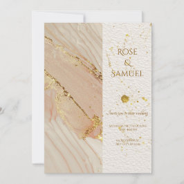 Roze alcohol inkt glitters glanzend gouden trouwui kaart