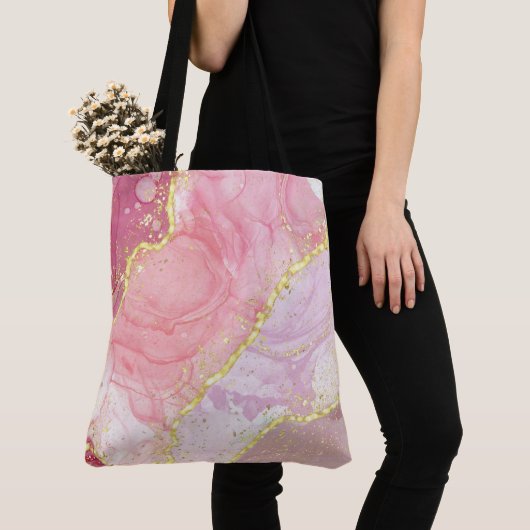 Roze Alcohol Inkt Goud Elegant Tote Bag (Dichtbij)