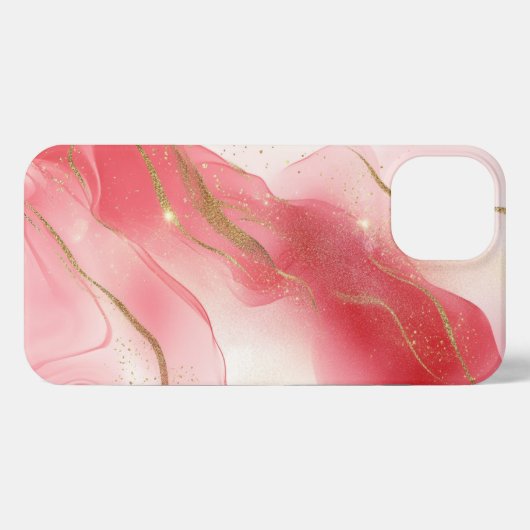 Roze Alcohol Inkt Goud Girly iPhone Hoesje (Achterkant horizontaal)