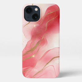 Roze Alcohol Inkt Goud Girly iPhone 13 Hoesje