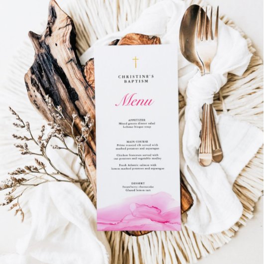 Roze Alcohol Inkt Meisje Doop Uitnodiging Menu