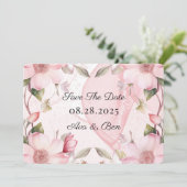 Roze Alcoholinkt Bloemen Huwelijk Save The Date Ka Kaart (Staand voorkant)