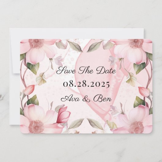 Roze Alcoholinkt Bloemen Huwelijk Save The Date Ka Kaart (Voorkant)