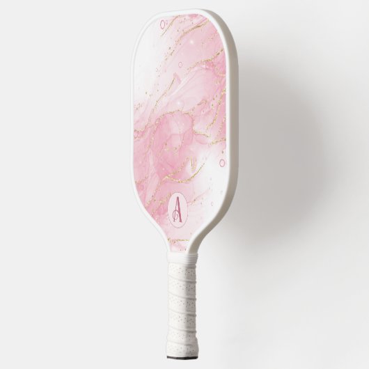 Roze alcoholinkt met Gold Glitter Monogram Pickleball Paddle (Links)