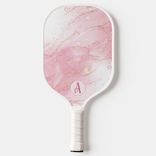 Roze alcoholinkt met Gold Glitter Monogram Pickleball Paddle (Achterkant)
