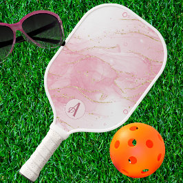 Roze alcoholinkt met Gold Glitter Monogram Pickleball Paddle