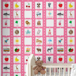 Roze alfabet ABC Kinder Patroon Behang