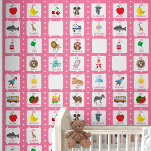 Roze alfabet ABC Kinder Patroon Behang