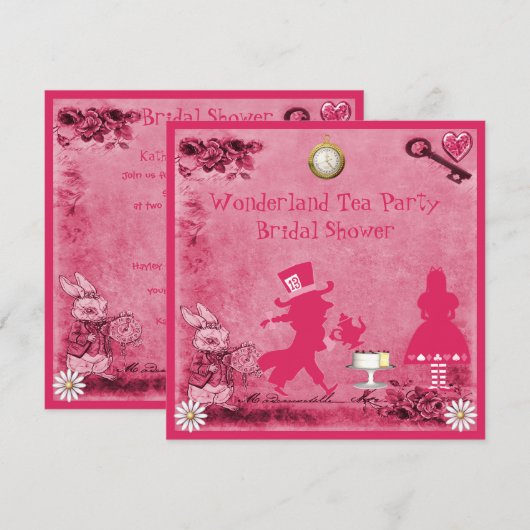 Roze Alice in het Wonderland Tea Party Vrijgezelle Kaart (Voorkant / Achterkant)