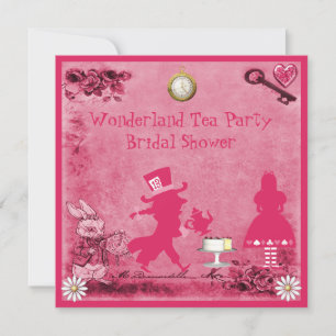 Roze Alice in het Wonderland Tea Party Vrijgezelle Kaart