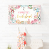 Roze Alice in Onederland 1st Birthday Backdrop Spandoek (Insitu)